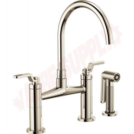 Photo 1 of 62544LF-PN : Brizo LITZE Bridge Faucet with Arc Spout and Industrial Handle, Polished Nickel