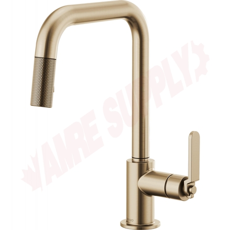 Photo 1 of 63054LF-GL : Brizo LITZE Pull-Down Faucet with Square Spout and Industrial Handle, Brilliance Luxe Gold 
