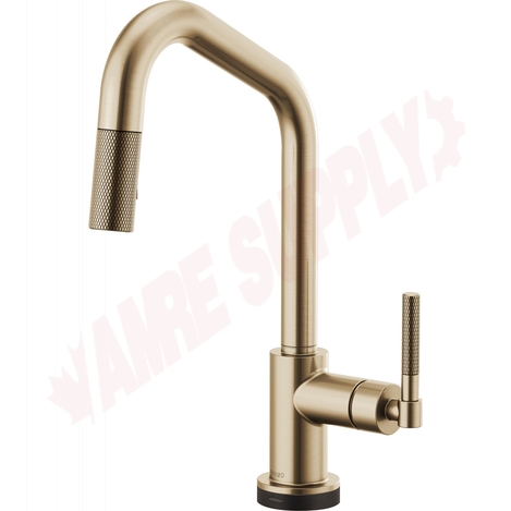 Photo 1 of 64063LF-GL : Brizo LITZE SmartTouch® Pull-Down Faucet with Angled Spout and Knurled Handle, Brilliance Luxe Gold 
